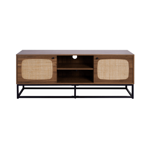 Móvel de TV com efeito madeira e cana arredondada, 140cm, Retro, Natural, 140x40x55 cm