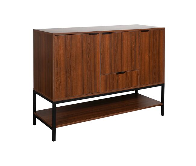 Aparador de 3 puertas de madera de nogal y metal, 110cm nogal - 110x40x85.5 cm
