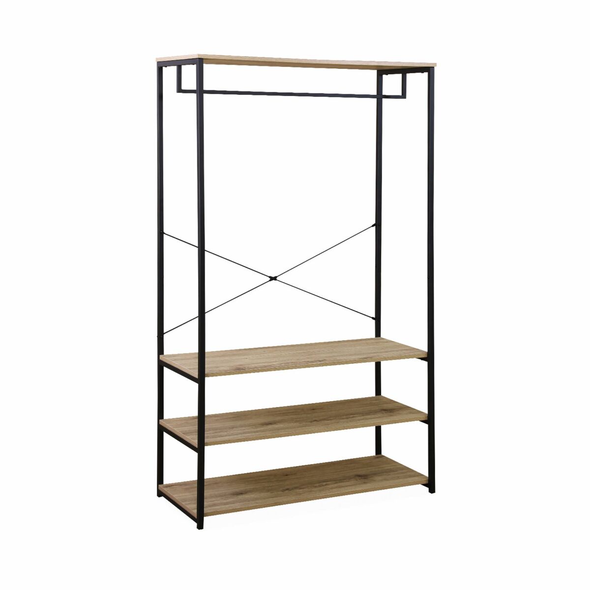 Mueble de entrada de metal y efecto madera, 3 niveles natural - 100x40x167 cm