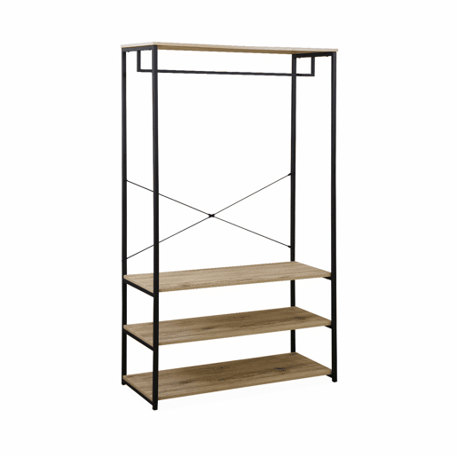 Móvel de entrada em metal e madeira de 3 níveis, Loft, Natural, 100x40x167 cm