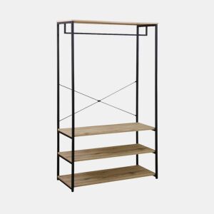 Móvel de entrada em metal e madeira de 3 níveis, Loft, Natural, 100x40x167 cm