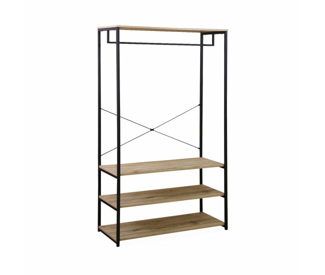 Mueble de entrada de metal y efecto madera, 3 niveles natural - 100x40x167 cm