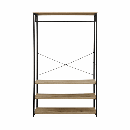 Móvel de entrada em metal e madeira de 3 níveis, Loft, Natural, 100x40x167 cm