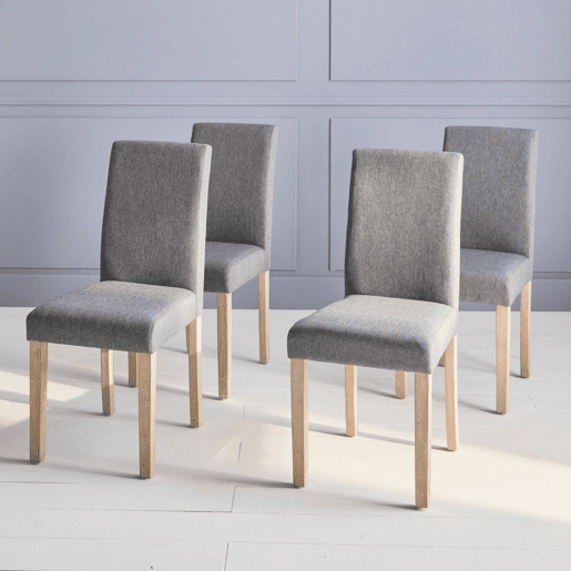 Cadeiras de tecido com pernas de madeira, set de 4, Rita, Cinza Claro, 43x56.5x92.5 cm