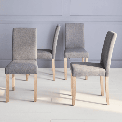 Cadeiras de tecido com pernas de madeira, set de 4, Rita, Cinza Claro, 43x56.5x92.5 cm