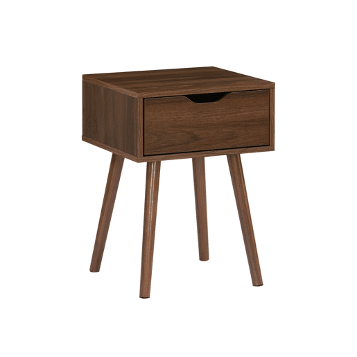 Mesa de cabeceira em madeira tingida de nogueira, 1 gaveta, Nepal, Madeira de nogueira, 39x39x55 cm