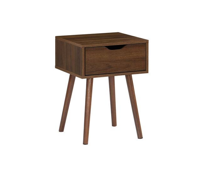 Mesita de noche de madera teñida de nogal, 1 cajón, nepal, madera de nogal, 39x39x55 cm