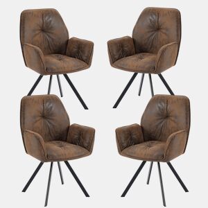 Conjunto de 4 cadeiras de jantar giratórias 360° Poltrona com costas e braços Assento forrado a camurça, castanho, 60x62.5x87.5cm