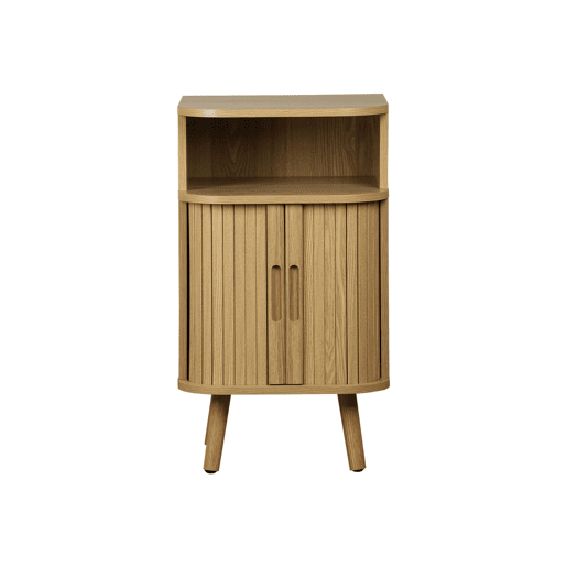 Mesa de cabeceira escandinava decoração madeira 2 portas deslizantes, Legacy, Natural, 40x40x70 cm