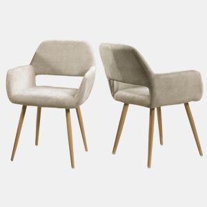 Conjunto de 2 cadeiras de cozinha Cadeiras de jantar - Poltrona estofada em tecido bege - Estilo escandinavo - Efeito madeira Pernas metálicas estáveis