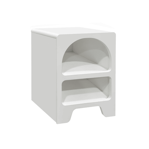Mesa de cabeceira com efeito de madeira branca, 2 nichos, Thessa, Branco, 40x40x55 cm