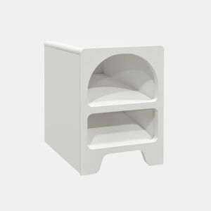 Mesa de cabeceira com efeito de madeira branca, 2 nichos, Thessa, Branco, 40x40x55 cm