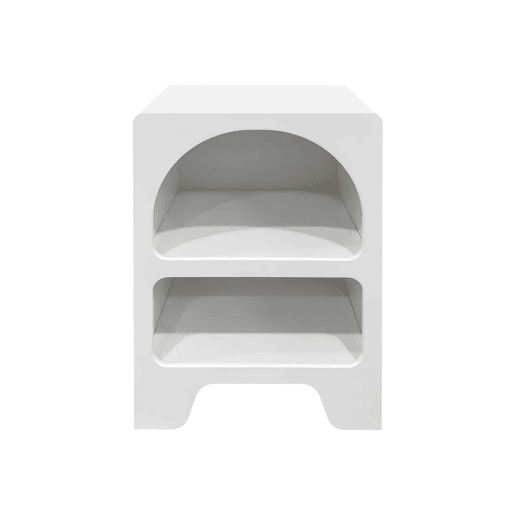 Mesa de cabeceira com efeito de madeira branca, 2 nichos, Thessa, Branco, 40x40x55 cm