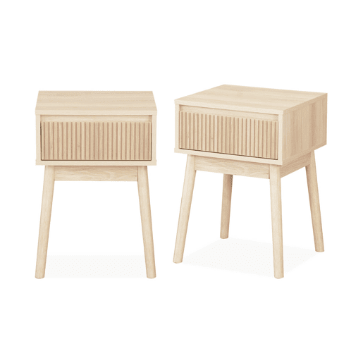 Mesas de cabeceira com uma gaveta, set de 2, Linear, Natural, 39x39x55.4 cm