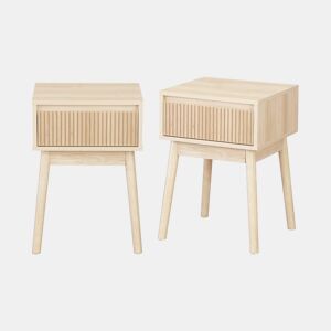 Mesas de cabeceira com uma gaveta, set de 2, Linear, Natural, 39x39x55.4 cm