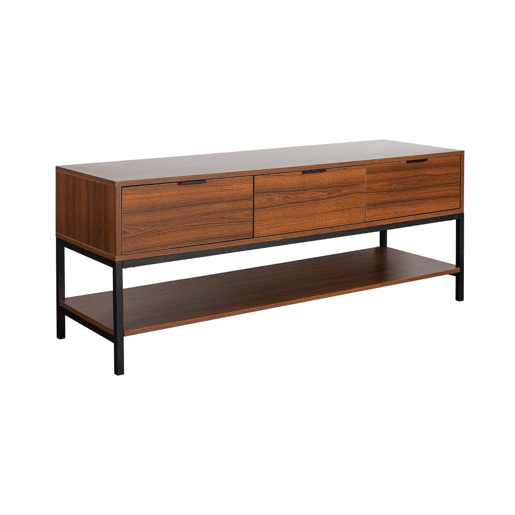 Móvel de TV em nogueira com 3 gavetas, Walnut, Madeira de nogueira, 130x40x53.5 cm