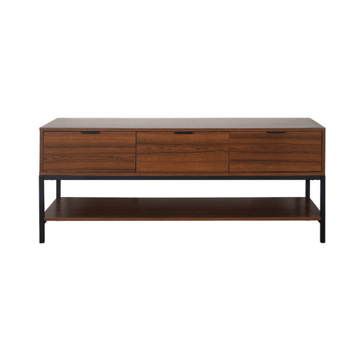 Móvel de TV em nogueira com 3 gavetas, Walnut, Madeira de nogueira, 130x40x53.5 cm
