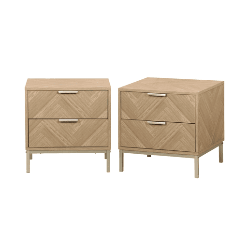 Mesa de cabeceira com efeito de madeira, set de 2, Budapest, Natural, 45x40x45 cm