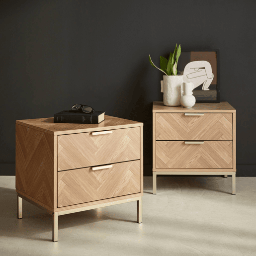 Mesa de cabeceira com efeito de madeira, set de 2, Budapest, Natural, 45x40x45 cm