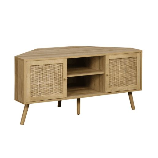 Móvel de TV, efeito de madeira e cana de 2 portas, 115cm, Boheme, Natural, 115x55x56 cm