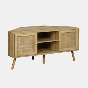 Móvel de TV, efeito de madeira e cana de 2 portas, 115cm, Boheme, Natural, 115x55x56 cm