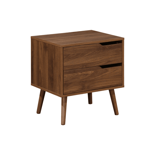 Mesa de cabeceira em madeira tingida de nogueira, 2 gavetas, Nepal, Decoração em madeira de nogueira, 50x40x55 cm