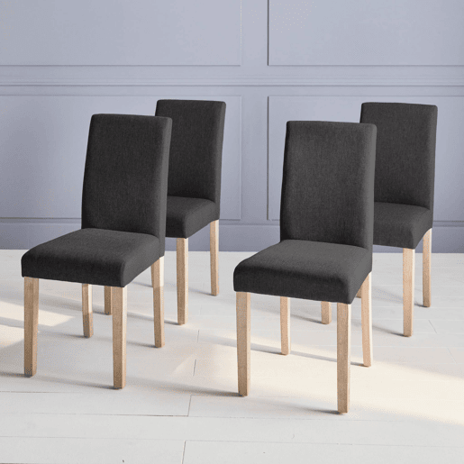 Cadeiras de tecido com pernas de madeira, set de 4, Rita, Cinza escuro, 43x56.5x92.5 cm
