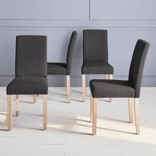 Cadeiras de tecido com pernas de madeira, set de 4, Rita, Cinza escuro, 43x56.5x92.5 cm