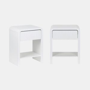 Mesa de cabeceira com efeito madeira ranhurada, set de 2, Julia, Branco, 40x30x53 cm