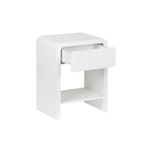 Mesa de cabeceira com efeito madeira ranhurada, set de 2, Julia, Branco, 40x30x53 cm