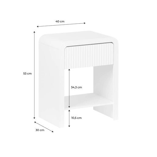 Mesa de cabeceira com efeito madeira ranhurada, set de 2, Julia, Branco, 40x30x53 cm