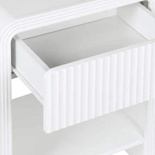 Mesa de cabeceira com efeito madeira ranhurada, set de 2, Julia, Branco, 40x30x53 cm