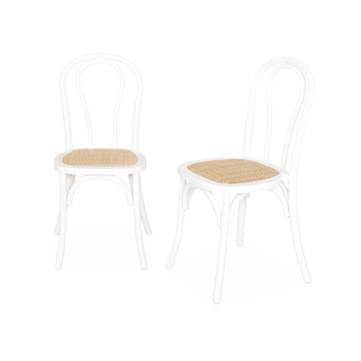 Vintage cadeira de madeira e rattan, set de 2, Bastille, Branco, 49.5x48x90 cm