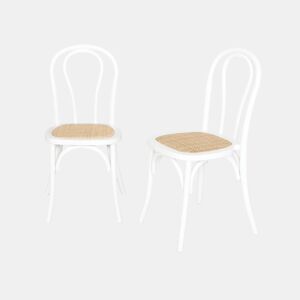 Vintage cadeira de madeira e rattan, set de 2, Bastille, Branco, 49.5x48x90 cm