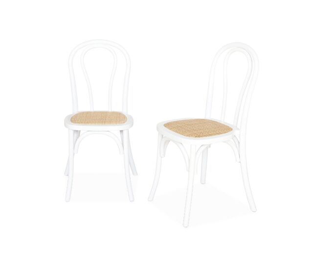 Silla vintage de madera y ratán, set de 2 blanco - 49.5x48x90 cm