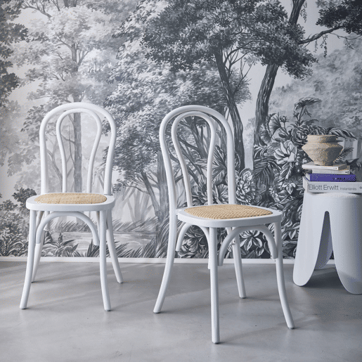 Vintage cadeira de madeira e rattan, set de 2, Bastille, Branco, 49.5x48x90 cm