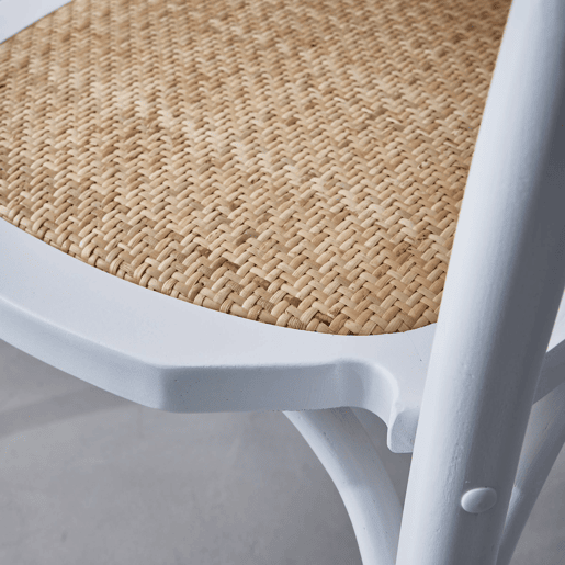 Vintage cadeira de madeira e rattan, set de 2, Bastille, Branco, 49.5x48x90 cm