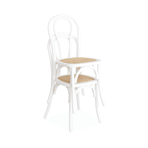 Vintage cadeira de madeira e rattan, set de 2, Bastille, Branco, 49.5x48x90 cm