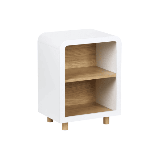 Mesa de cabeceira com efeito madeira, 2 nichos, Hector, Branco, 40x30x54 cm