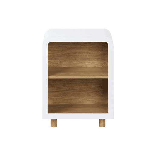 Mesa de cabeceira com efeito madeira, 2 nichos, Hector, Branco, 40x30x54 cm