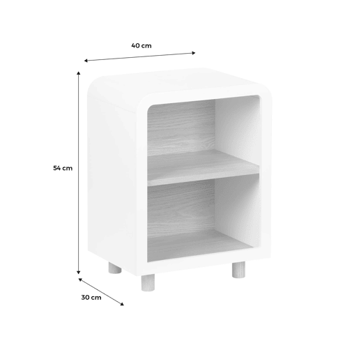 Mesa de cabeceira com efeito madeira, 2 nichos, Hector, Branco, 40x30x54 cm