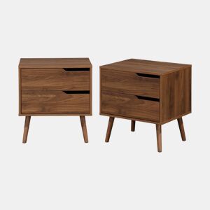 Mesa de cabeceira efeito madeira de 2 gavetas, set de 2, Nepal, Decoração em madeira de nogueira, 50x40x55 cm