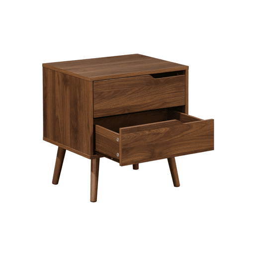 Mesa de cabeceira efeito madeira de 2 gavetas, set de 2, Nepal, Decoração em madeira de nogueira, 50x40x55 cm