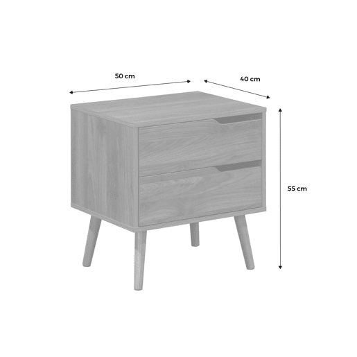 Mesa de cabeceira efeito madeira de 2 gavetas, set de 2, Nepal, Decoração em madeira de nogueira, 50x40x55 cm