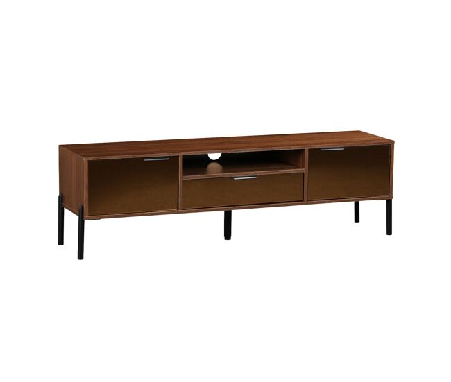 Mueble tv vintage efecto madera de nogal 151,5cm, glassy, nogal, 151.5x38x44.7 cm