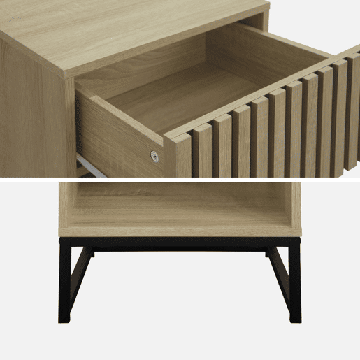 Mesa de cabeceira contemporânea efeito madeira, set de 2, Lisbonne, Natural, 40x40x55 cm