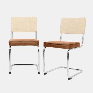 Cadeira cantilever em tecido e efeito rattan, set de 2, Maja, Castanho, 46x54.5x84.5 cm