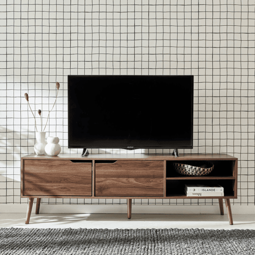 Móvel de TV estilo madeira nogueira de 2 portas, 160cm, Nepal, Decoração em madeira de nogueira, 160x40x50 cm