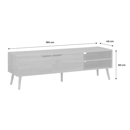 Móvel de TV estilo madeira nogueira de 2 portas, 160cm, Nepal, Decoração em madeira de nogueira, 160x40x50 cm