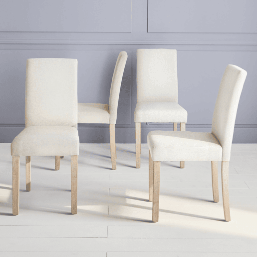 Cadeiras de tecido com pernas de madeira, set de 4, Rita, Cru, 43x56.5x92.5 cm
